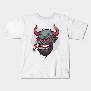 devil smoking a blunt cartoon design Kids T-Shirt